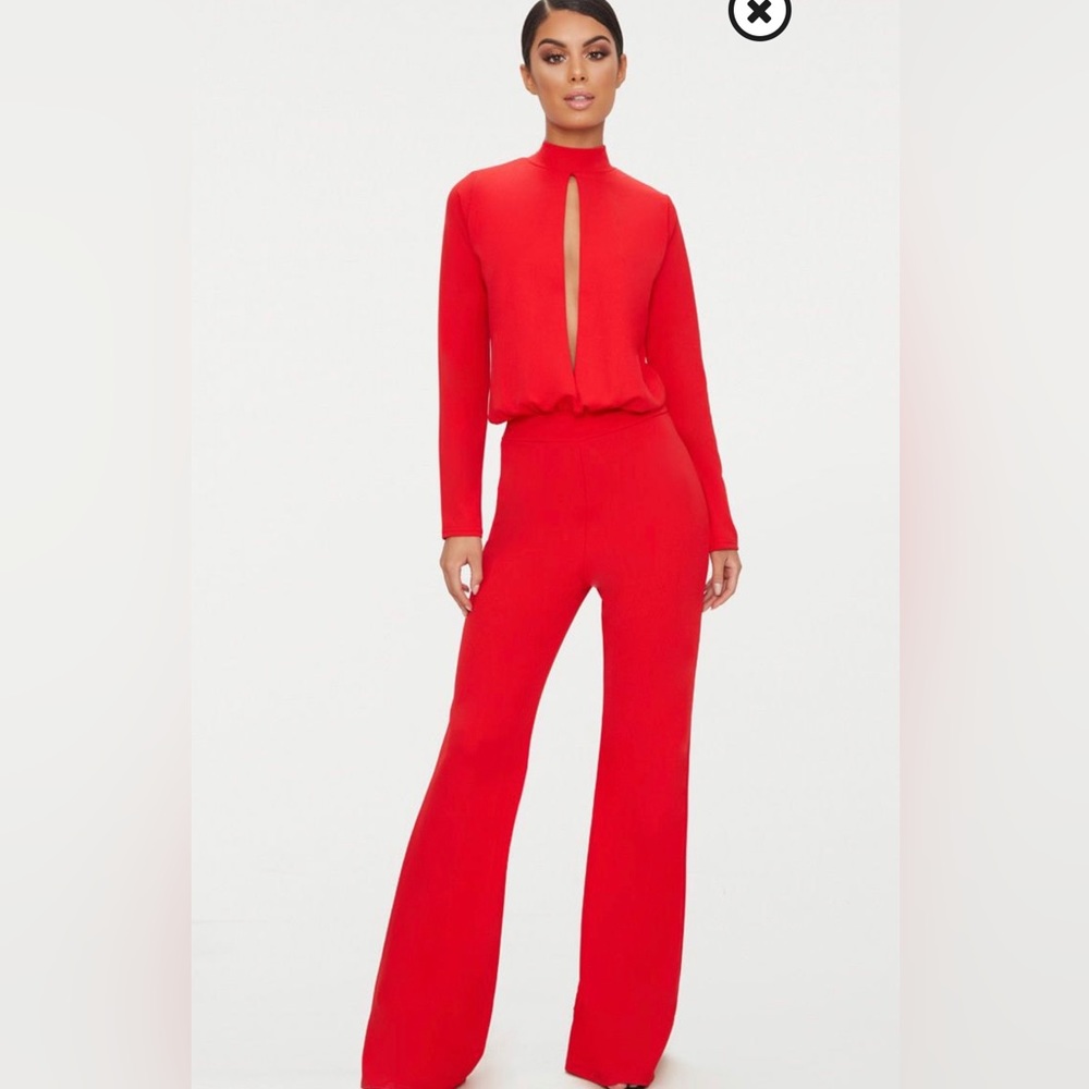 Red Keyhole Cut Out Jumpsuit